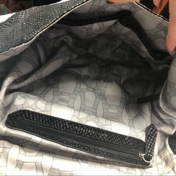 Aimee Kestenberg Snakeskin Textured Black Leather Shoulder Bag Slouchy Large - Picture 8 of 11